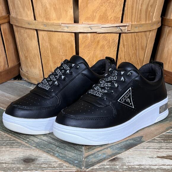 Guess Hype Black Faux Leather White Platform Sneakers Womens Size 6.5 - Picture 3 of 11